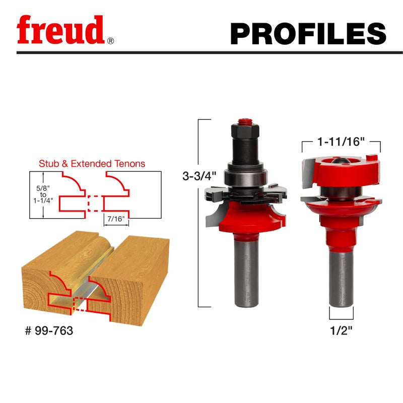 Freud Premier Adjustable Rail & Stile Bit - Round Over Bead with Tico Hi-Density Carbide for Maximum Performance - 1-11/16" Dia., 3-3/4" Length, 9/32" Radius, 1/2" Shank - 99-763 - Image 2